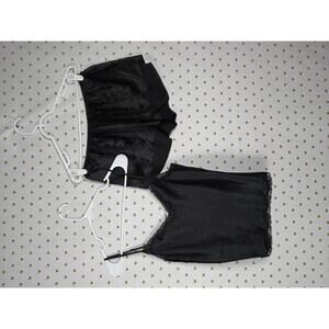 Victorias Secret Black satin Silky 2pc sleep Set Tank Shorts MEDIUM